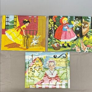 Vtg 3 Sifo Toys Inlay Puzzles Mother Goose Red Riding Hood Goosey Gander 1965